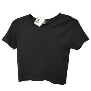 (Youth XL extra large) Black Short Sleeve T-Shirt Rib Crop Top NWT New with Tags